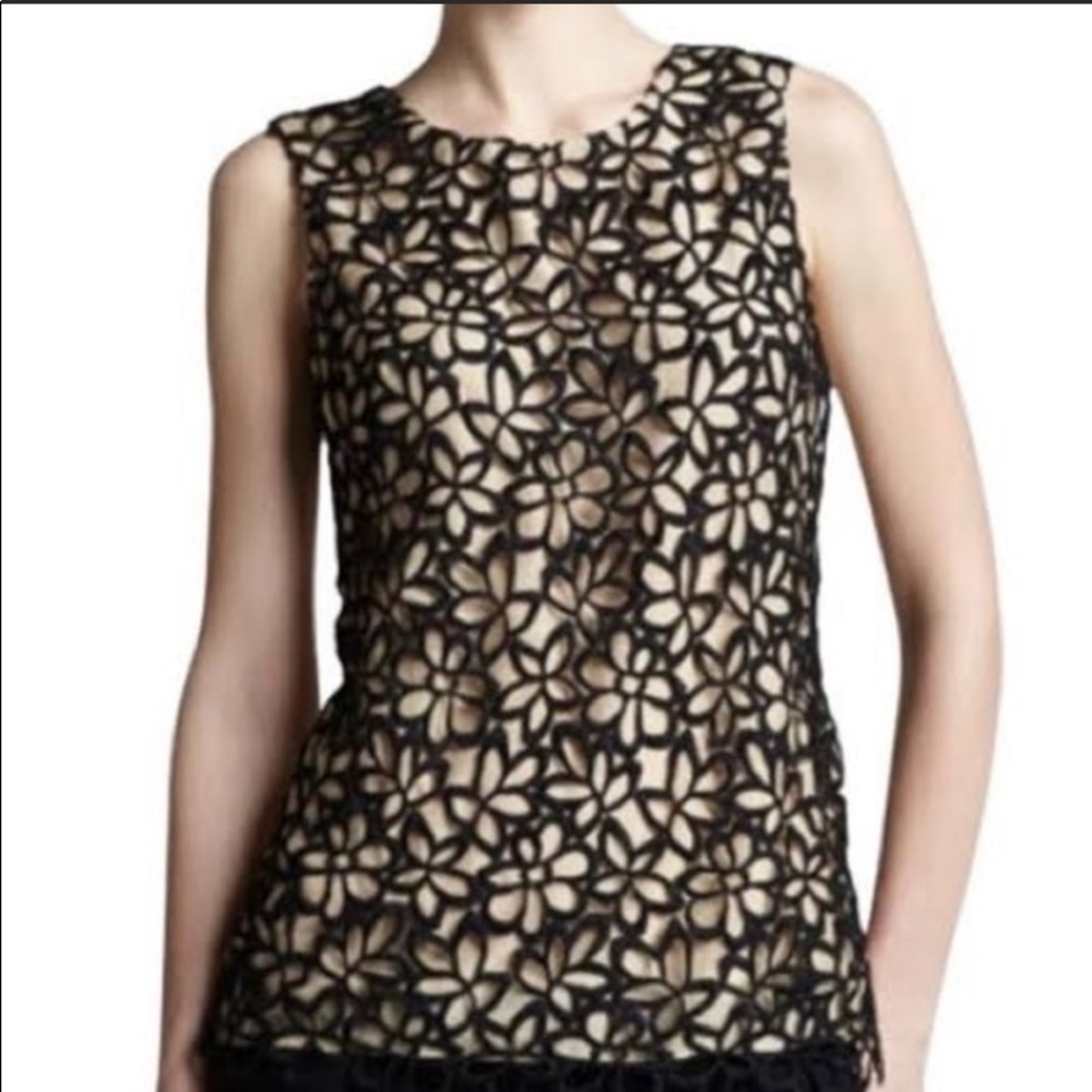 Lela Rose Neiman Marcus for Target Black Crochet Overlay Silk Blend Blouse Sz S
